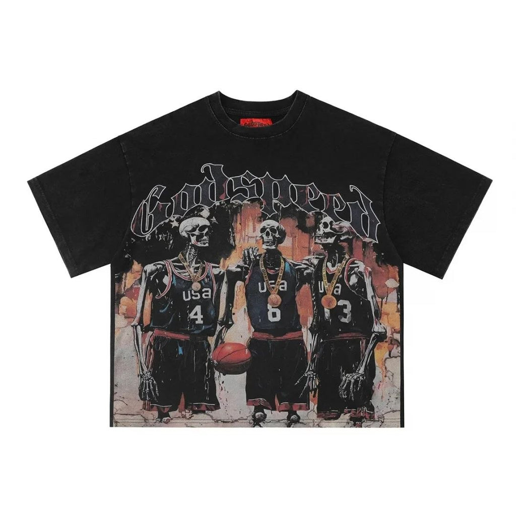 Godspeed Out Of Many One Skeleton Basketball T-Shirt Black