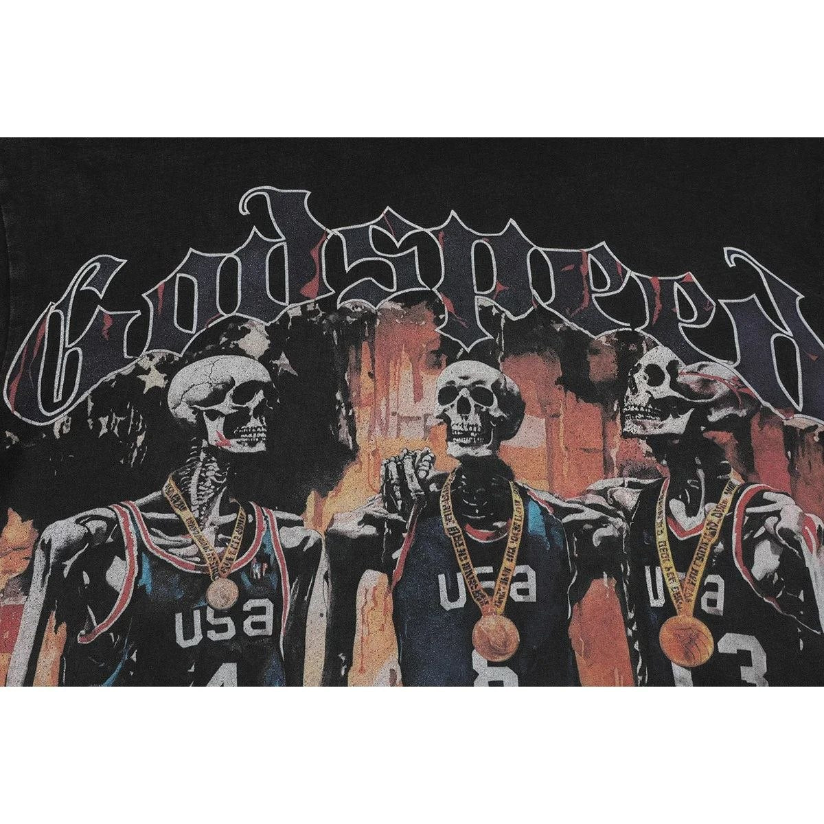 Godspeed Out Of Many One Skeleton Basketball T-Shirt Black