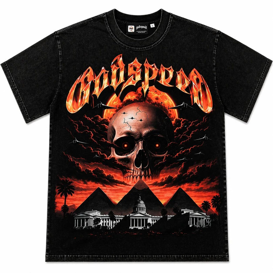 Godspeed Flame Logo & Skull Pyramid Graphic T-Shirt Black