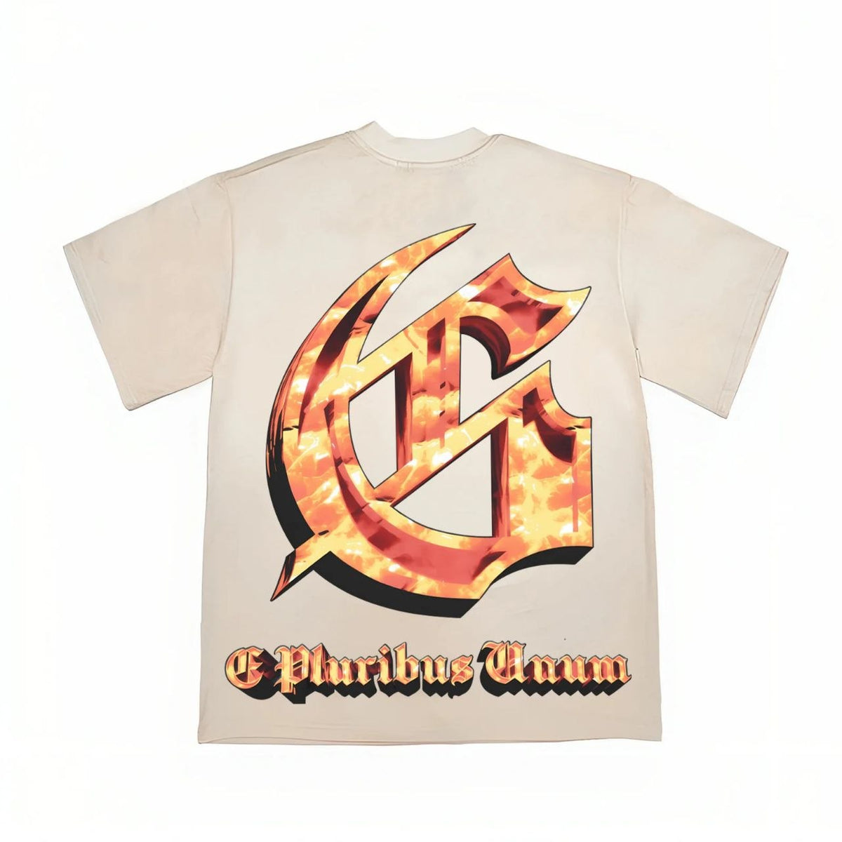 Godspeed Flame Logo & Skull Pyramid Graphic T-Shirt Beige