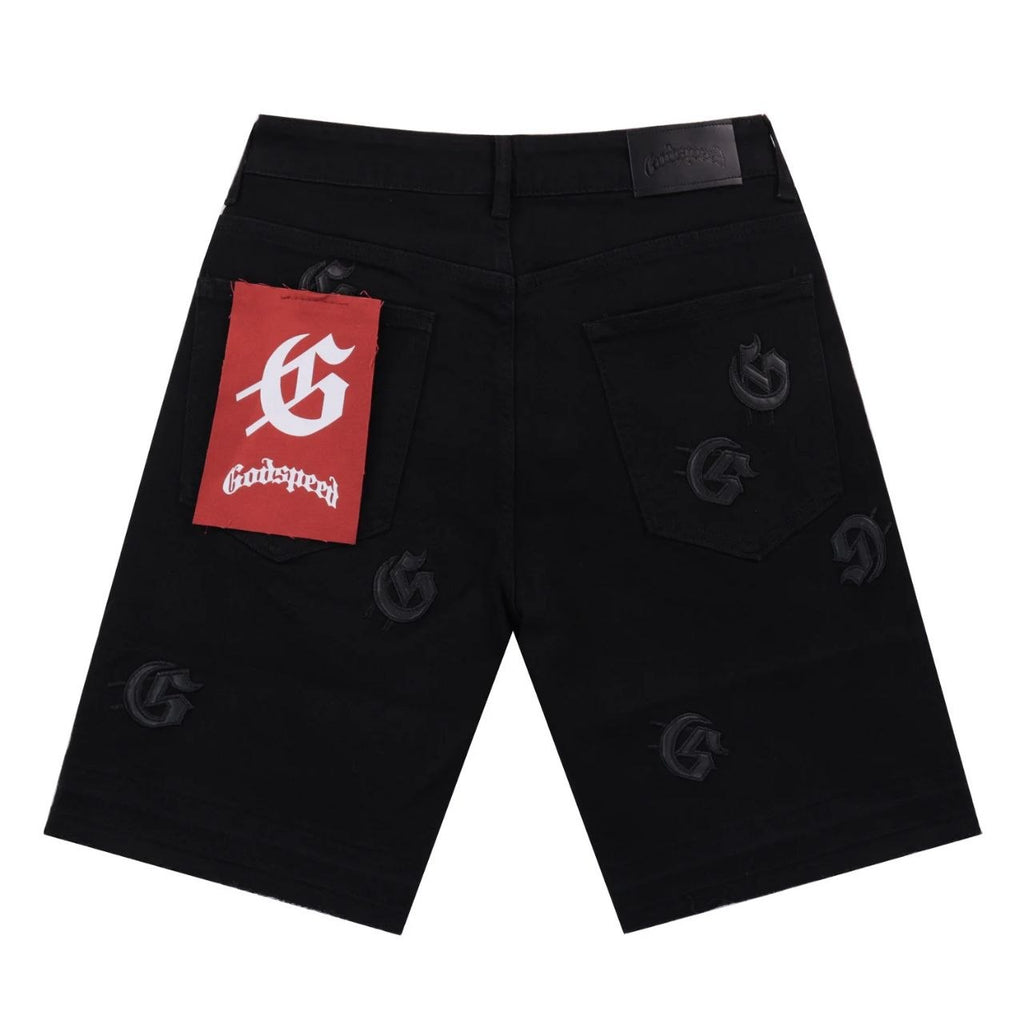 Godspeed Monogram Denim Shorts Black