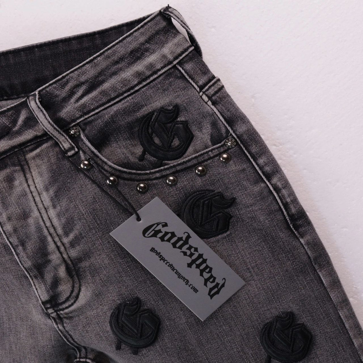 Godspeed Monogram Denim Shorts Grey