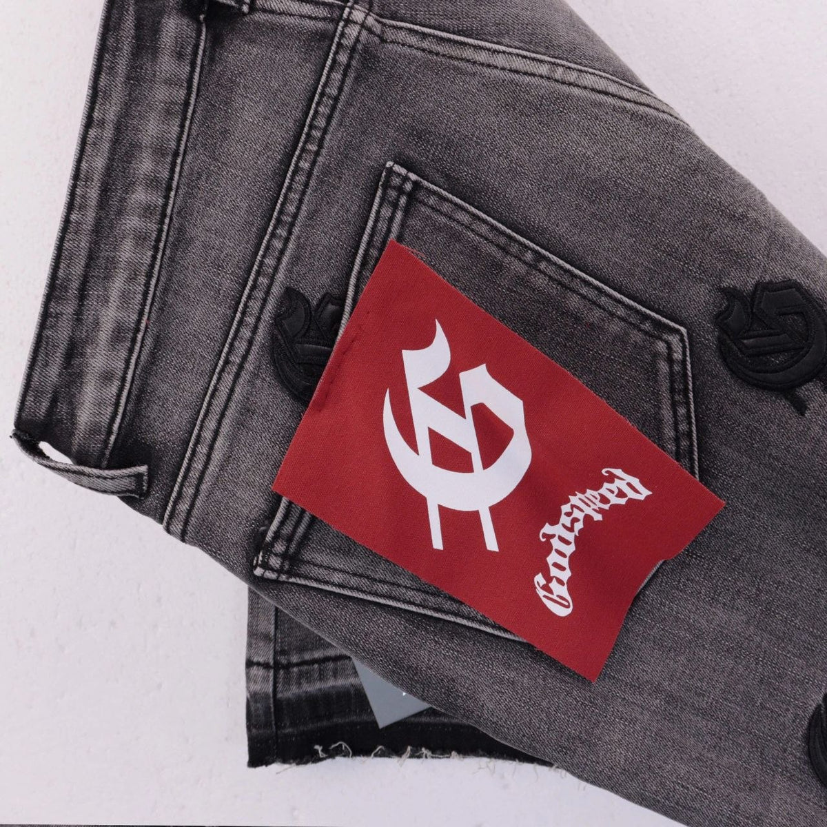 Godspeed Monogram Denim Shorts Grey