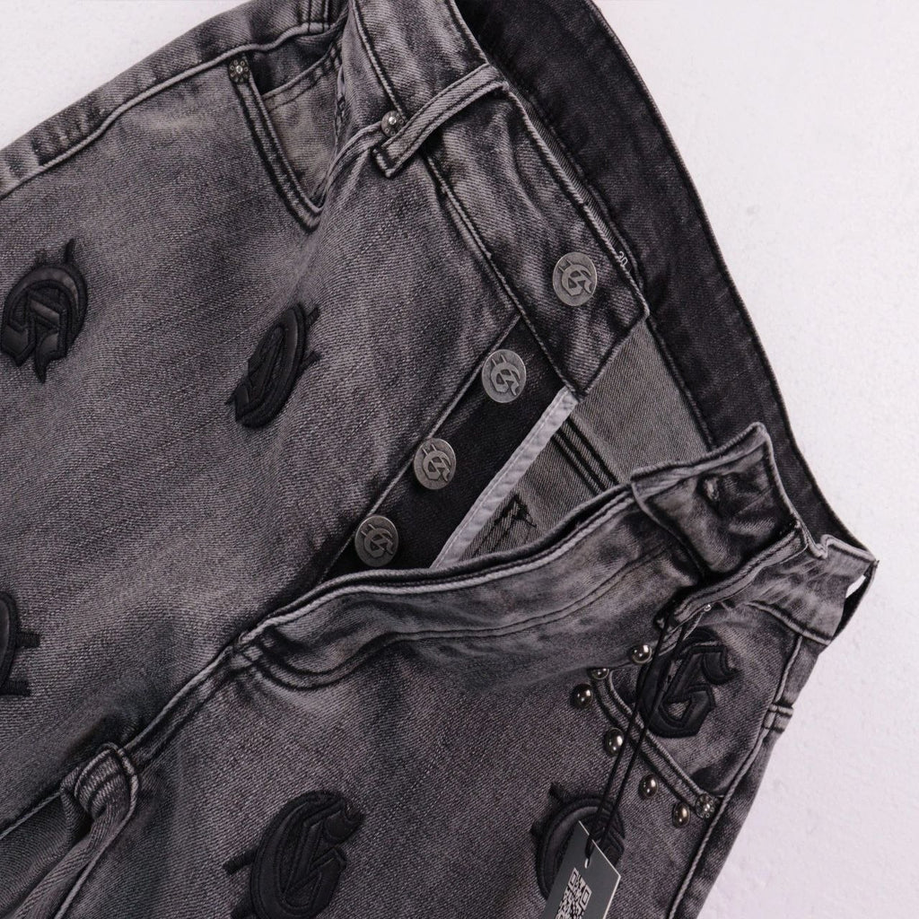 Godspeed Monogram Denim Shorts Grey