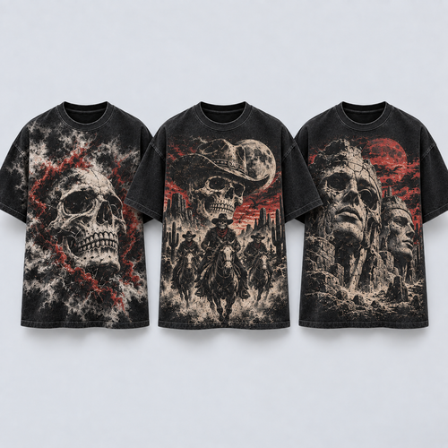 Godspeed Blackout Pack — three black graphic T-shirts side by side