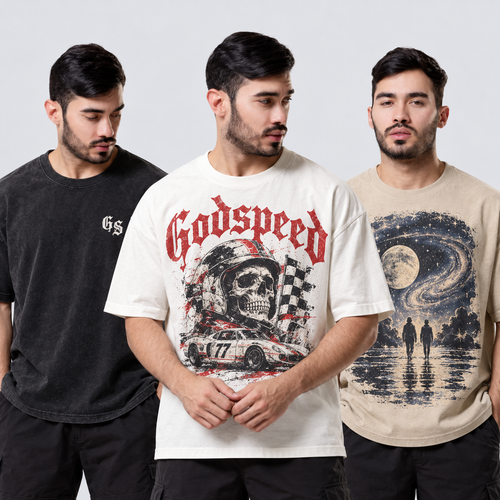 Models wearing the Godspeed Essential Trio 3-Pack shirts