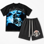 Godspeed Skeleton Rider Black T-Shirt and Skull Rider Black Shorts — both pieces included in the set